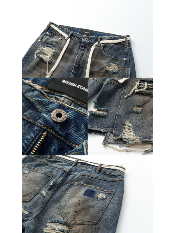 Extreme Distressed Wide-Leg Denim Shorts