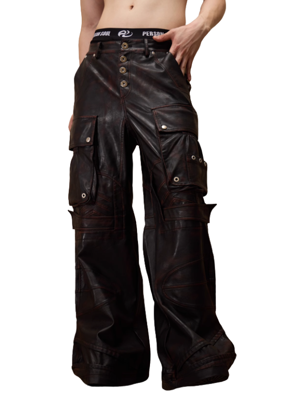 Vintage Faux Leather Cargo Pants