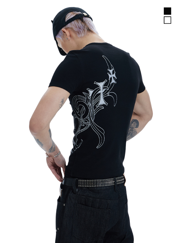 Spine Tribal Graphic Ribbed Tee