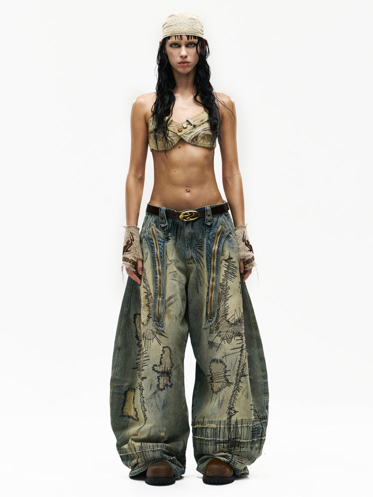 Vintage Bleach Wide Denim Pants