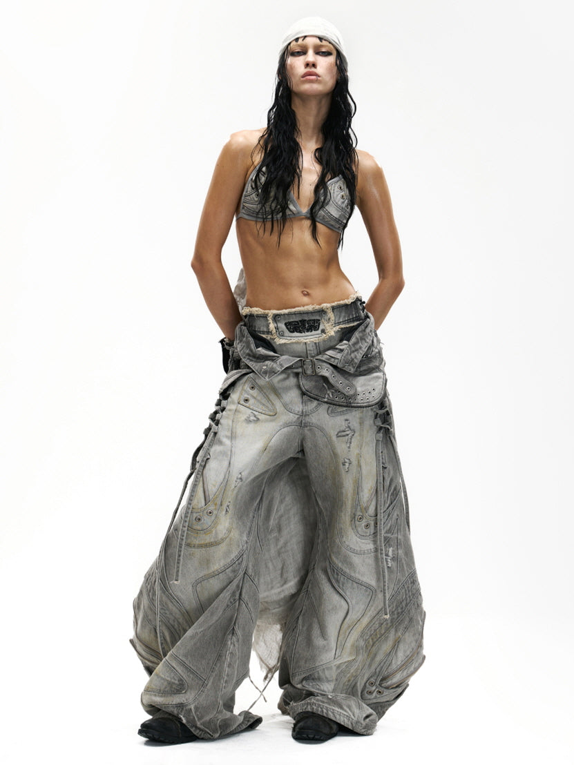 Cyber Carved Sculptural Wide Jeans
