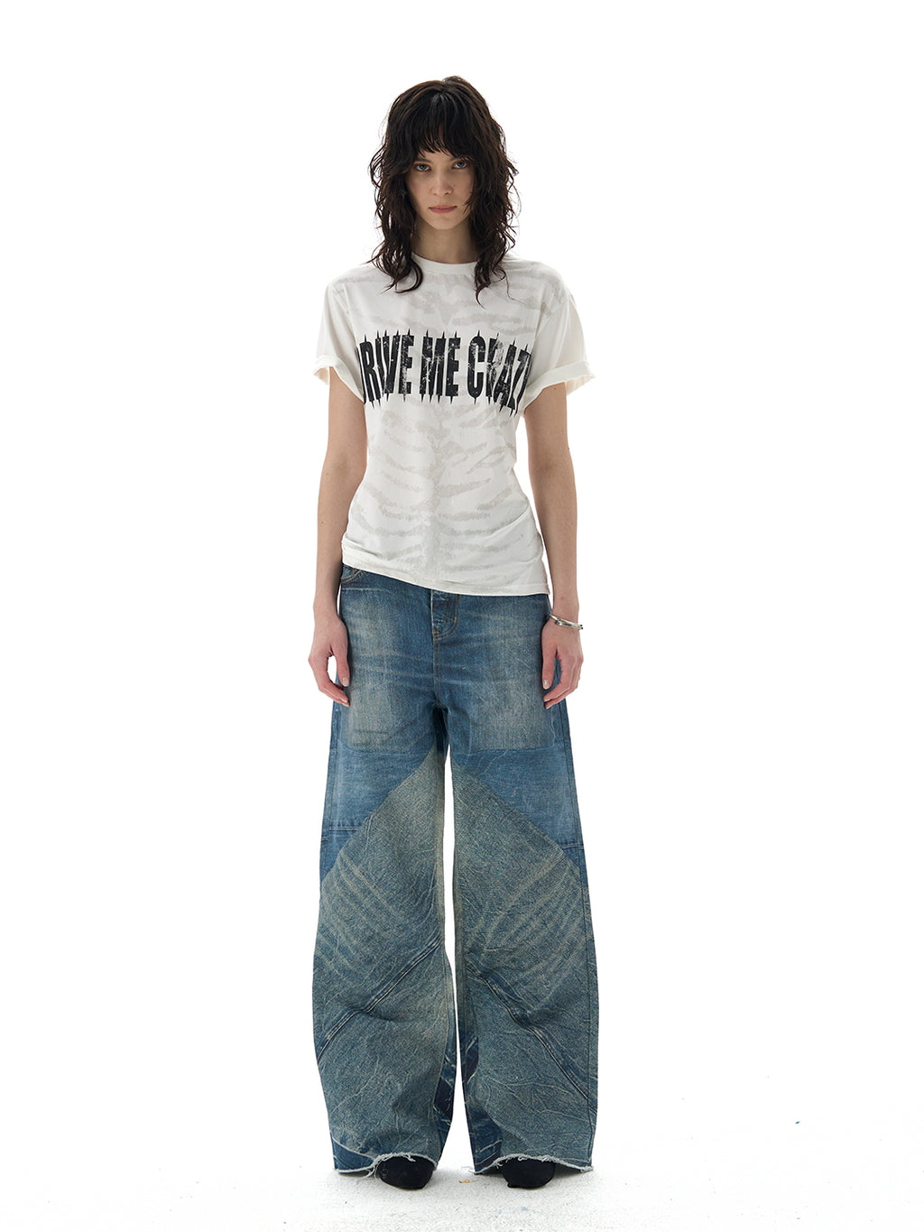 Vintage Two-Tone Wide-Leg Denim Pants
