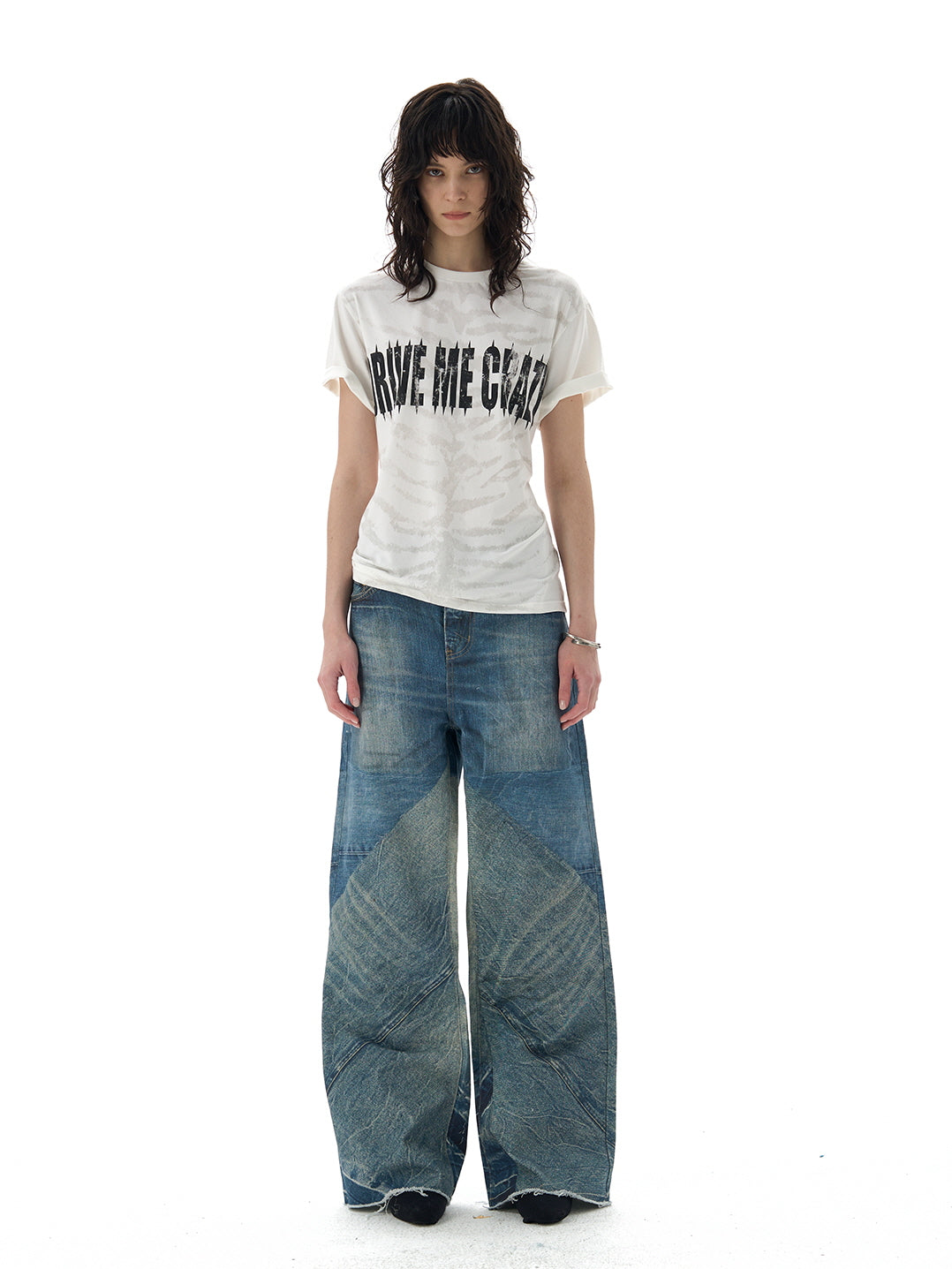 Vintage Two-Tone Wide-Leg Denim Pants