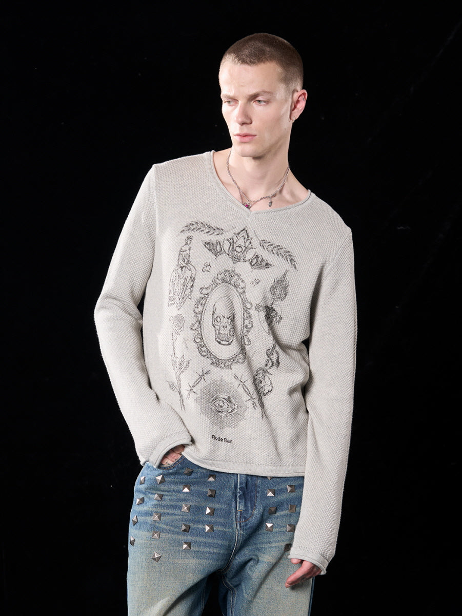 SKULLTATTOO Special Weave V-Neck Loose Sweater