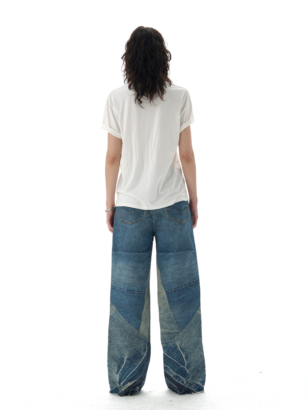 Vintage Two-Tone Wide-Leg Denim Pants