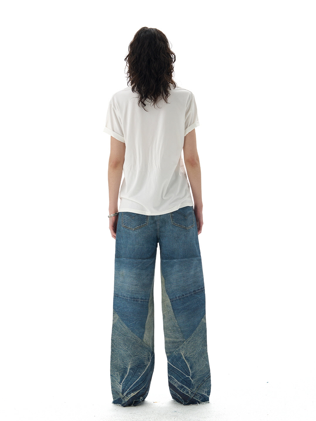 Vintage Two-Tone Wide-Leg Denim Pants