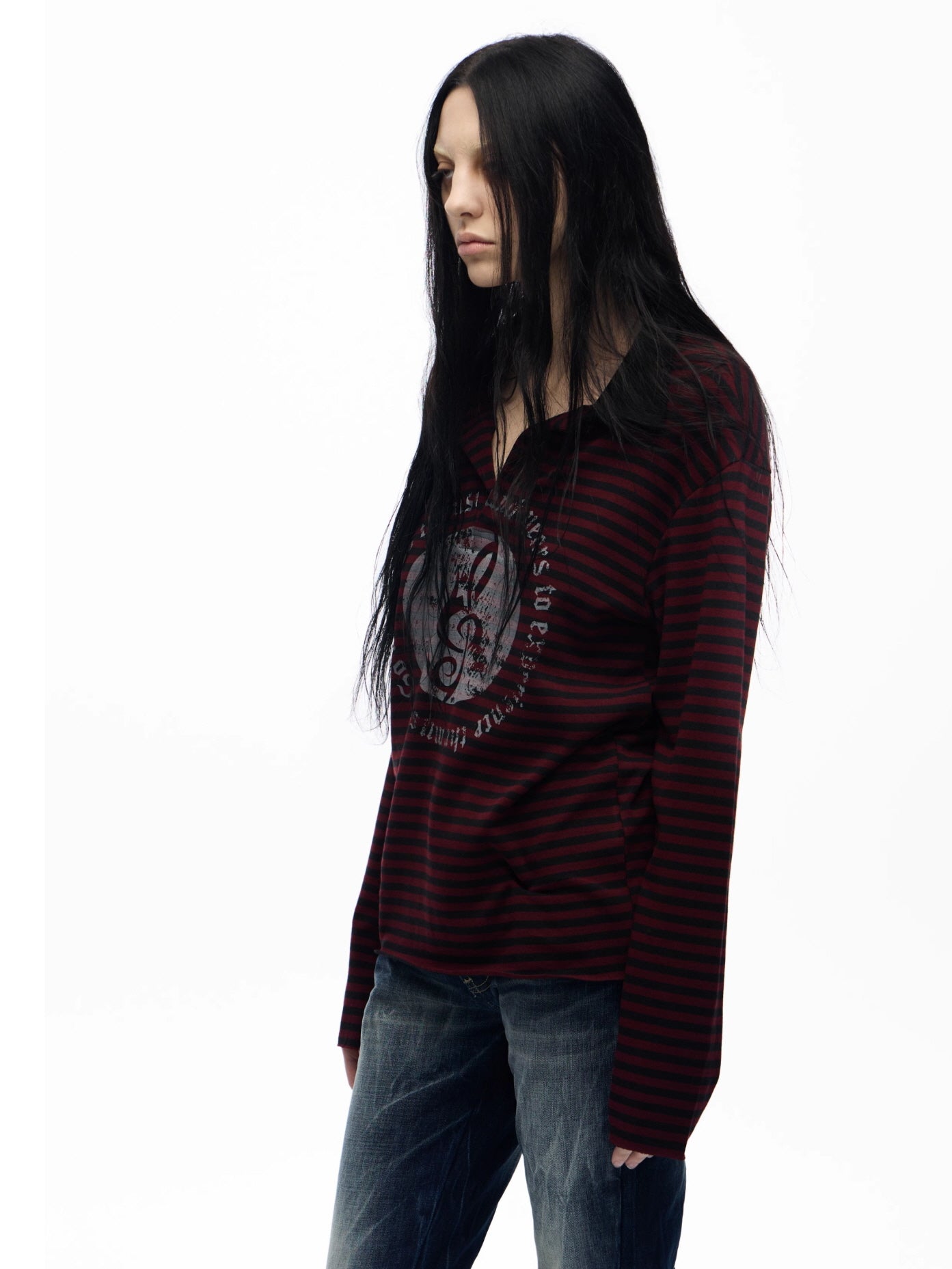 Striped Music Emblem Long Sleeve Polo Shirt