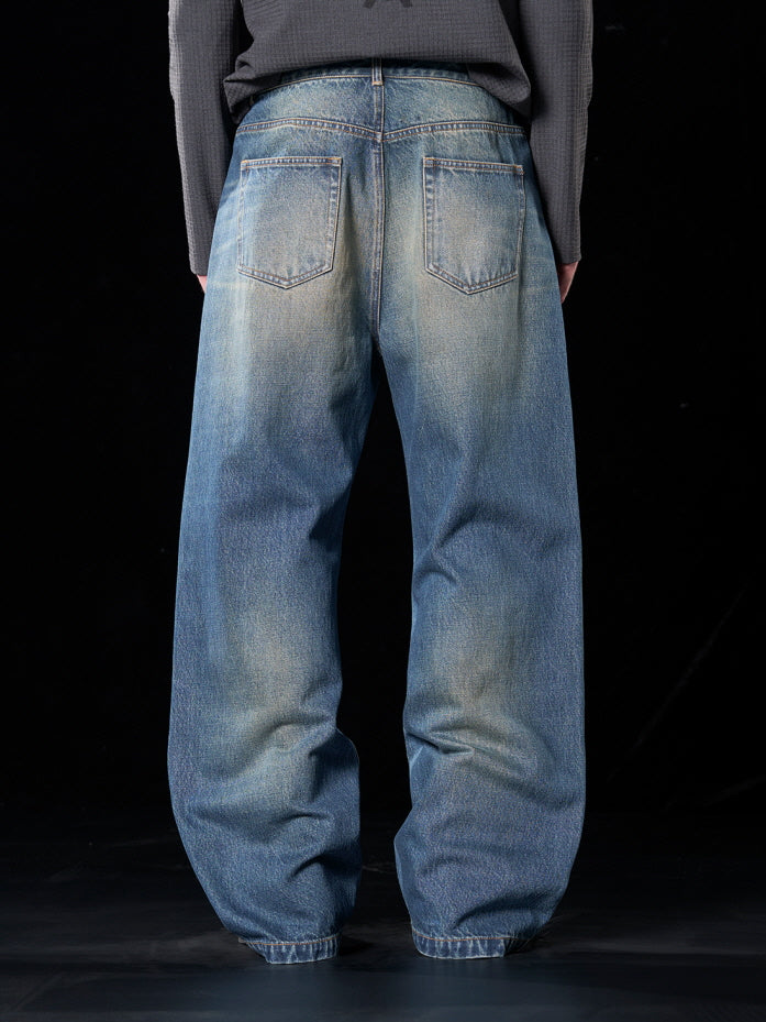 Gradient Bleach Wide-Leg Jeans with Metallic Square Studs
