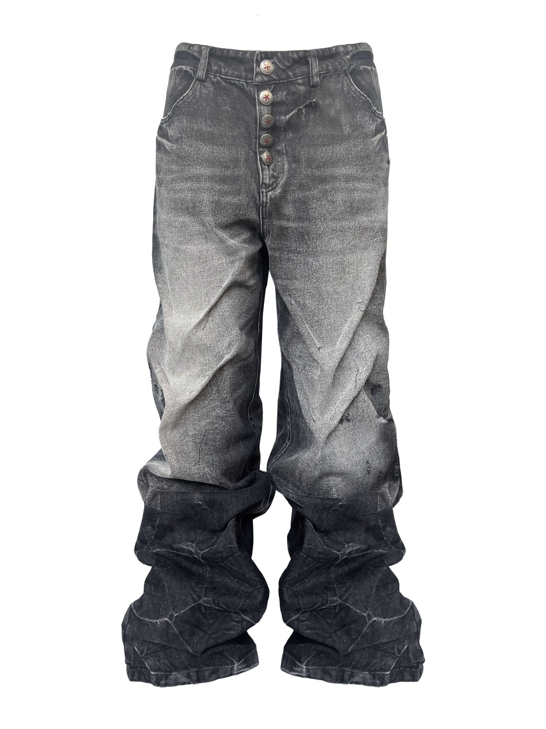 Faded Black Stacked Wide-Leg Denim Pants