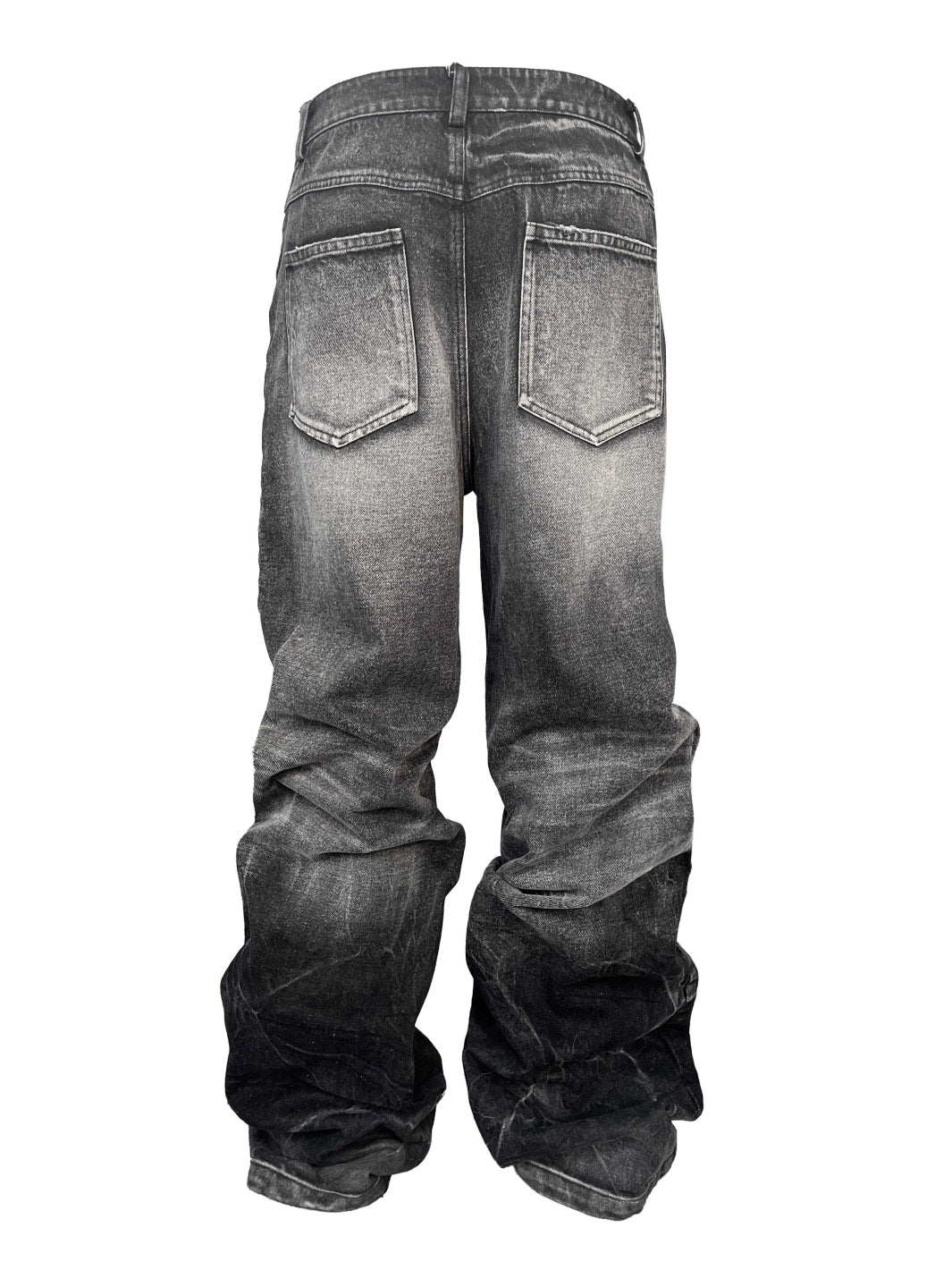 Faded Black Stacked Wide-Leg Denim Pants