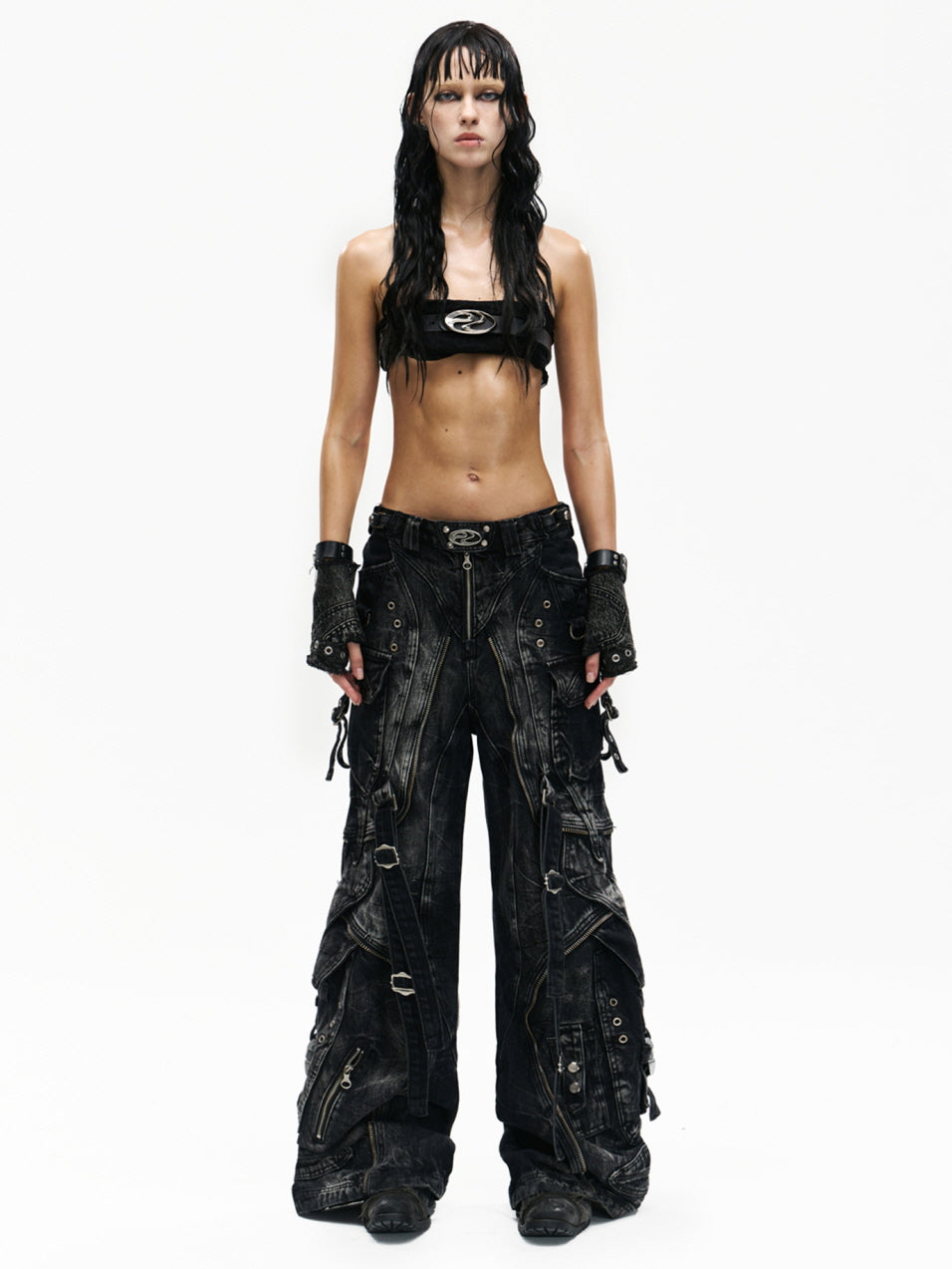 Tactical Washed Wide-Leg Jeans