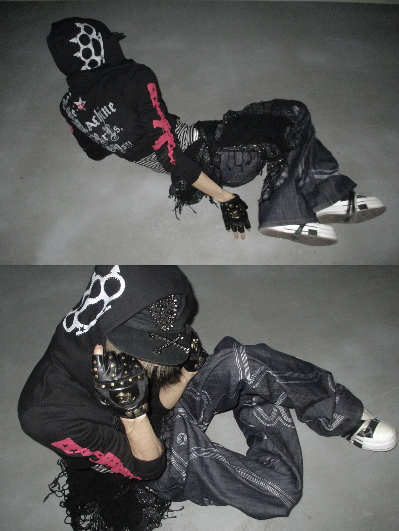 R-Studded Leather Fingerless Gloves
