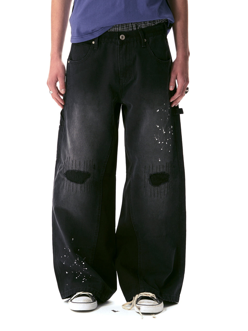 Distressed Black Wide-Leg Jeans