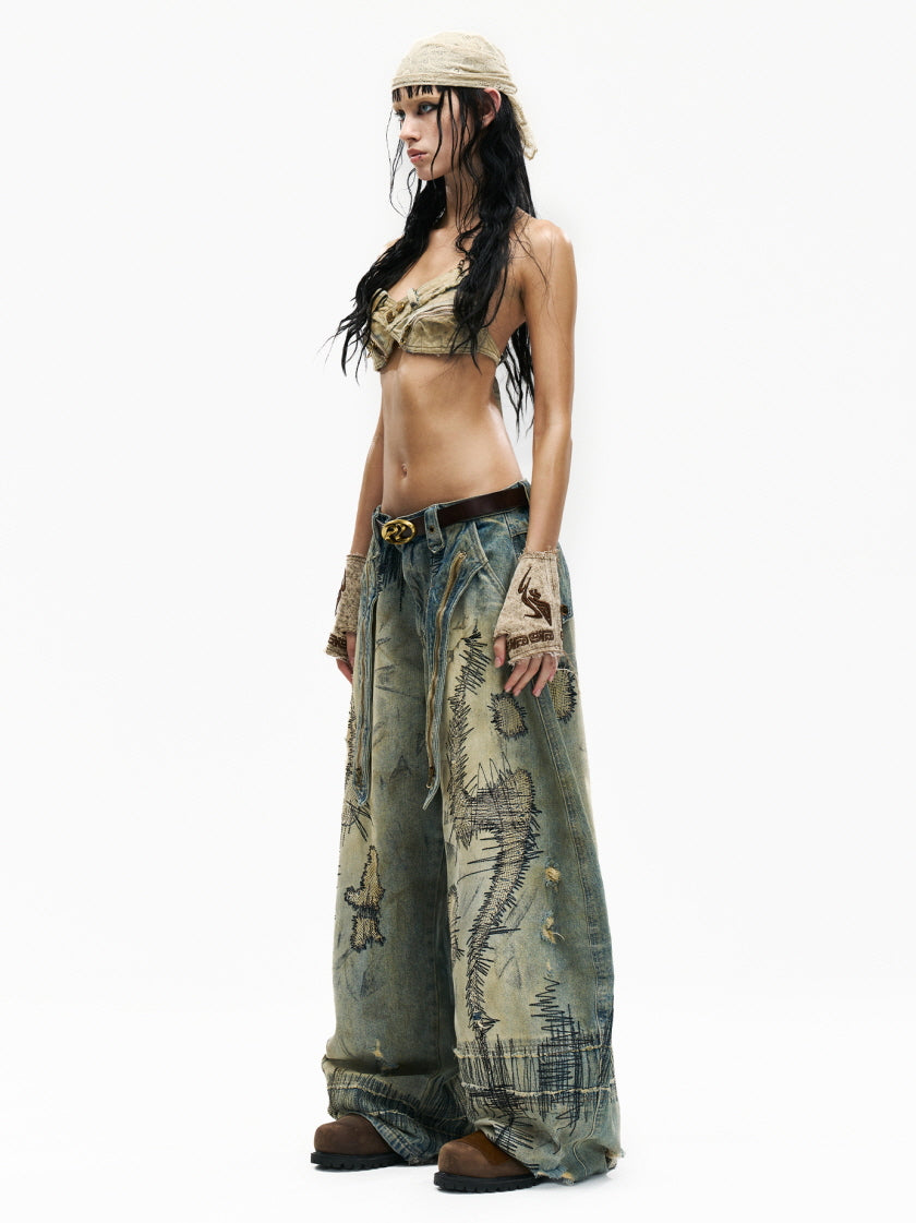 Vintage Bleach Wide Denim Pants
