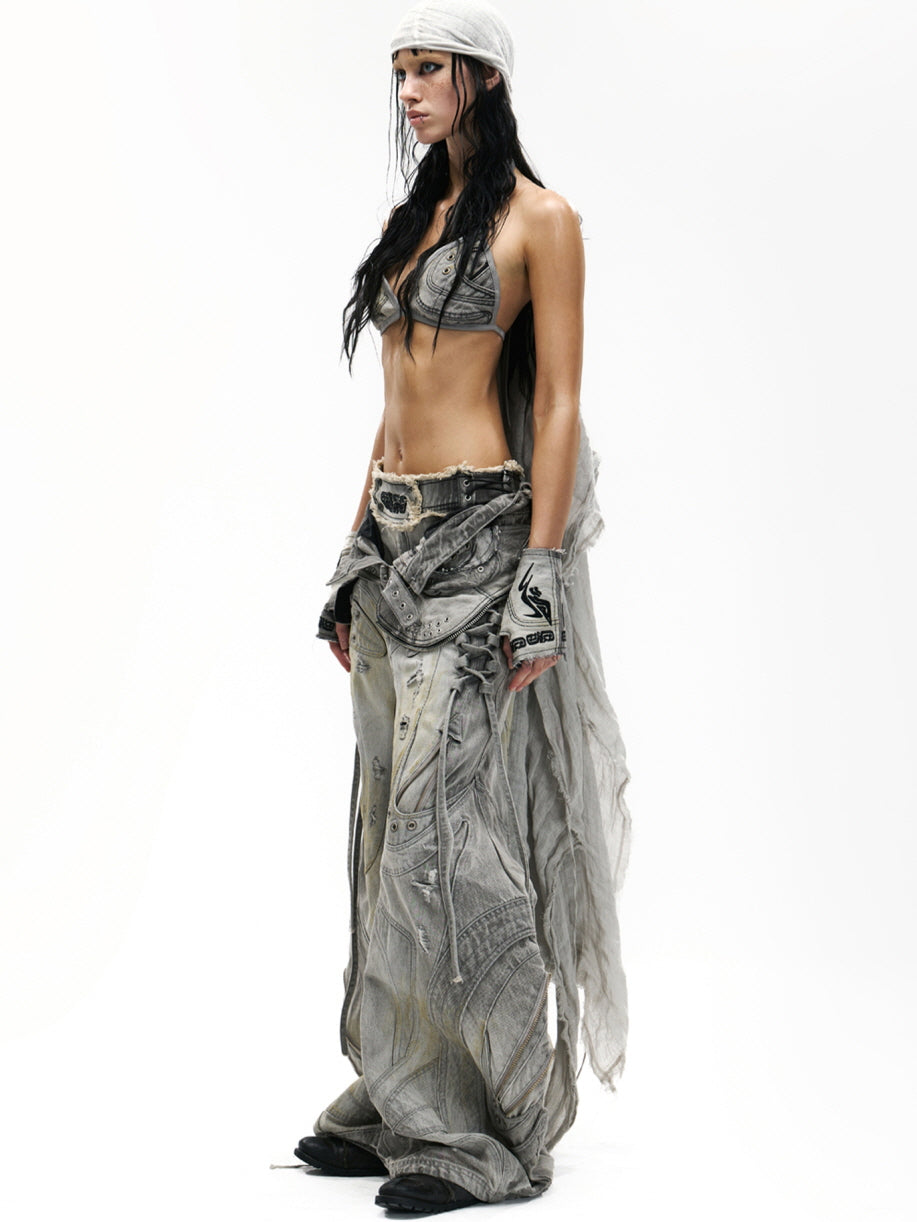 Cyber Carved Sculptural Wide Jeans