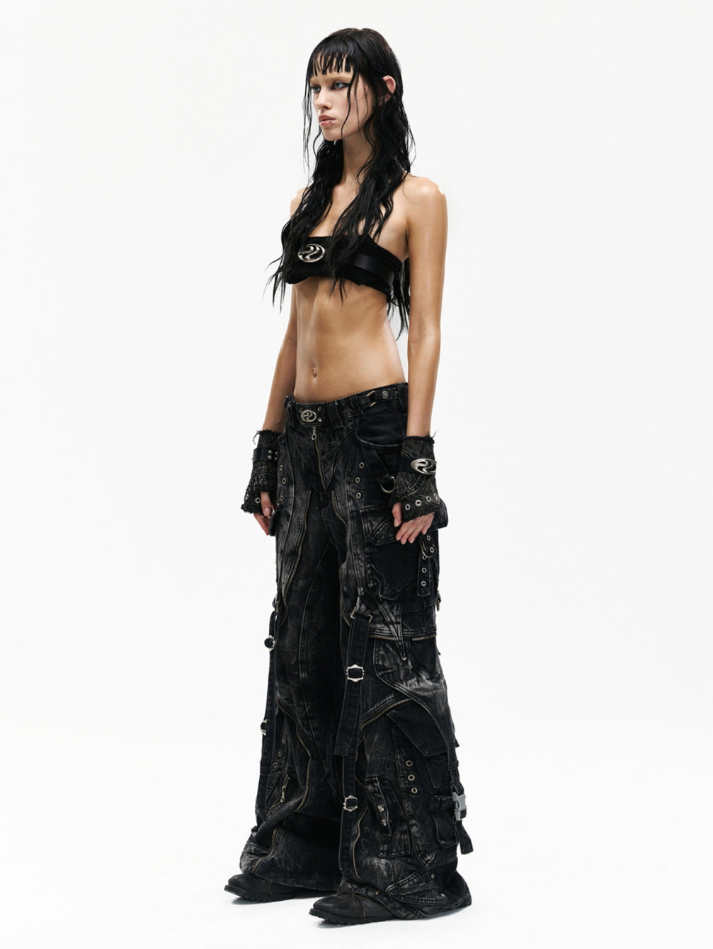 Tactical Washed Wide-Leg Jeans