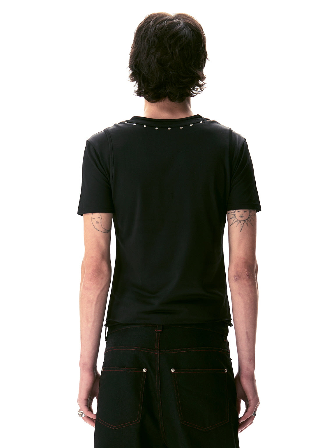 Punk Studded V-Neck Fake Layered Tee