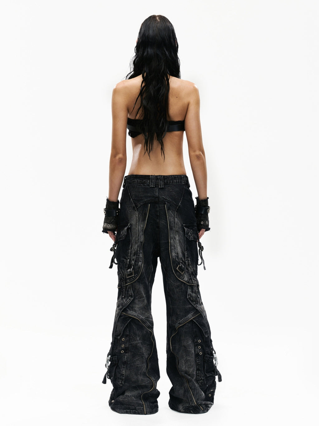 Tactical Washed Wide-Leg Jeans