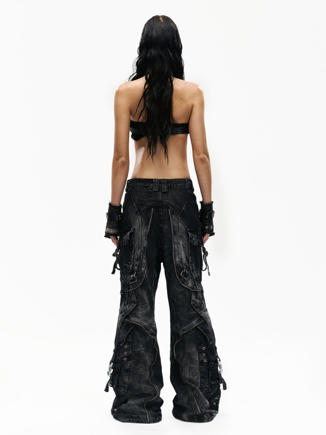 Tactical Washed Wide-Leg Jeans