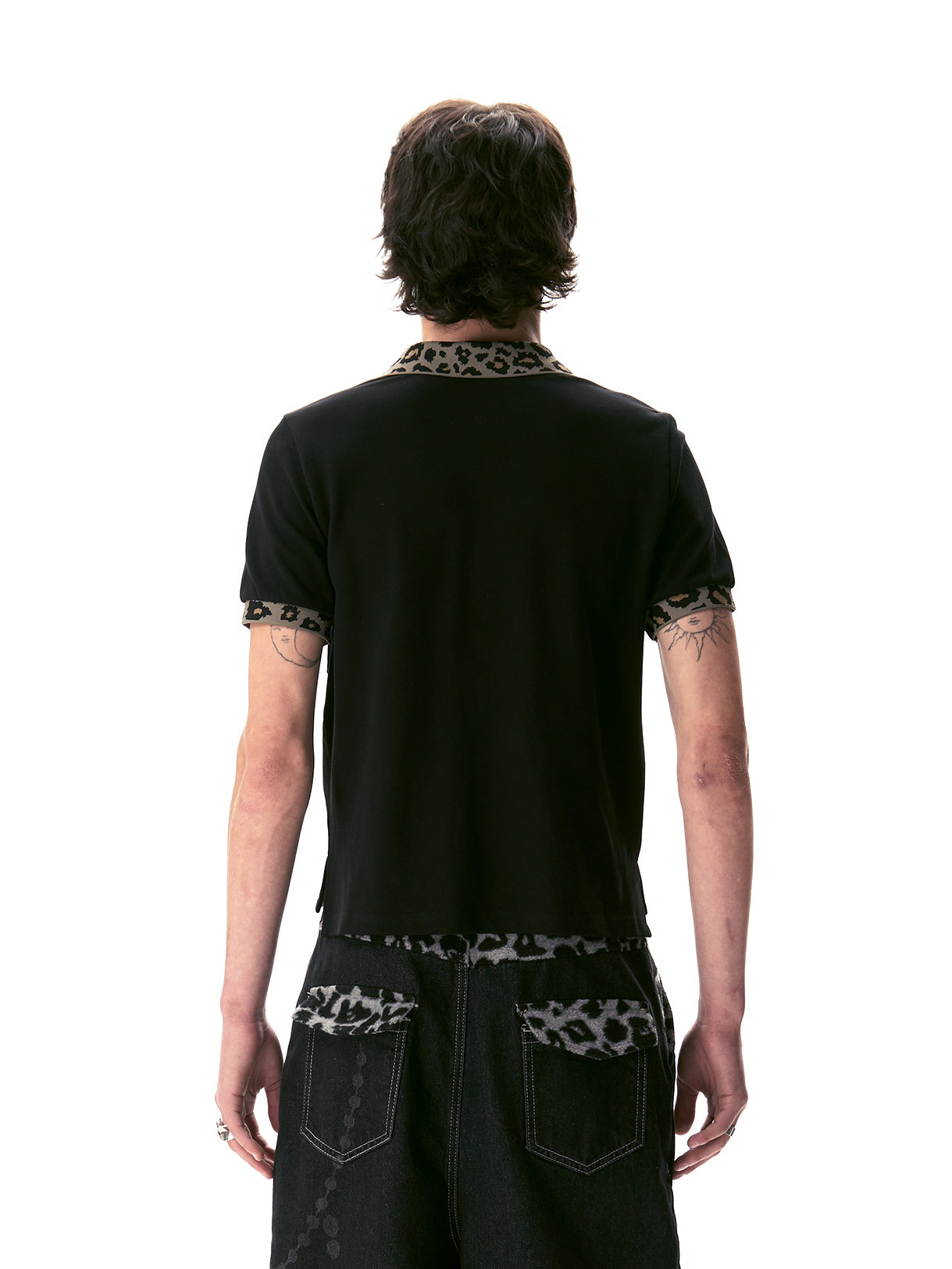 Leopard Collar Skull Embroidery Polo Shirt