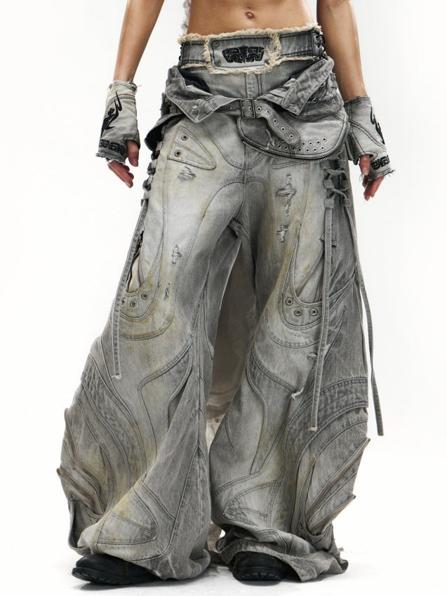 Cyber Carved Sculptural Wide Jeans