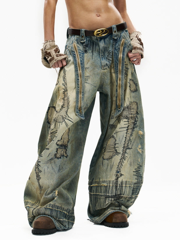 Vintage Bleach Wide Denim Pants