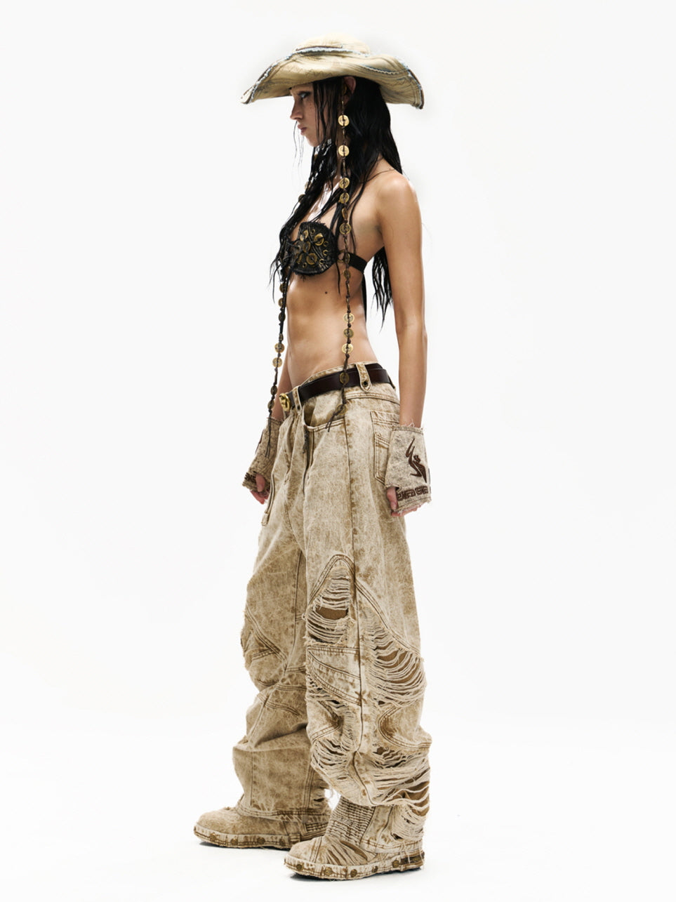 Desert Torn 3D Cutout Wide Jeans