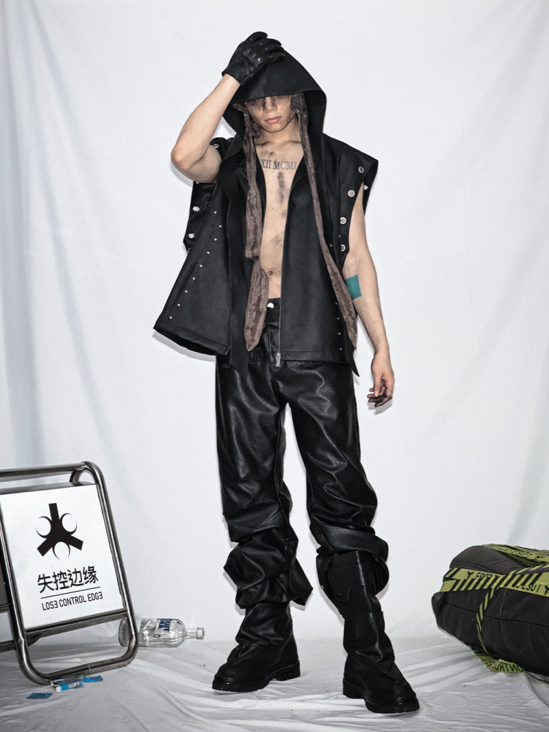 Edge Hooded Leather Vest