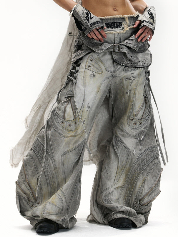 Cyber Carved Sculptural Wide Jeans