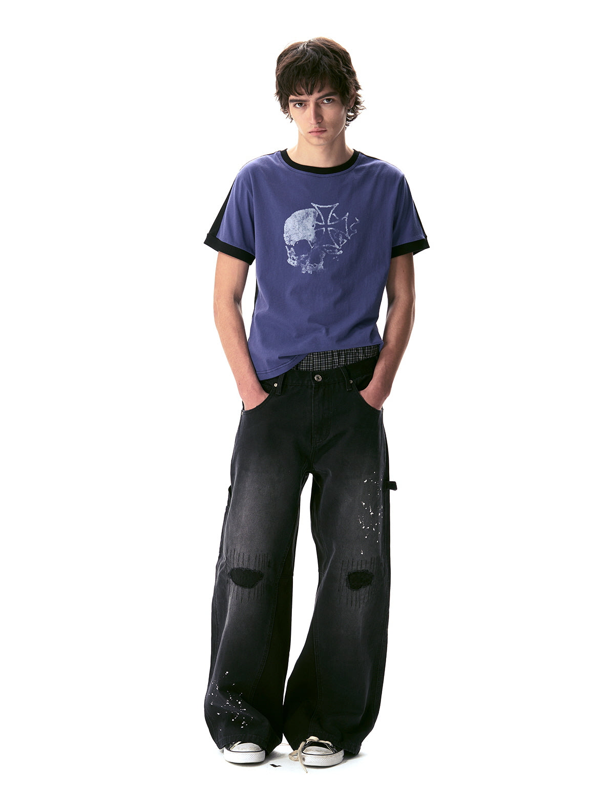 Distressed Black Wide-Leg Jeans