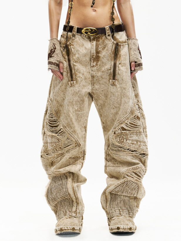Desert Torn 3D Cutout Wide Jeans