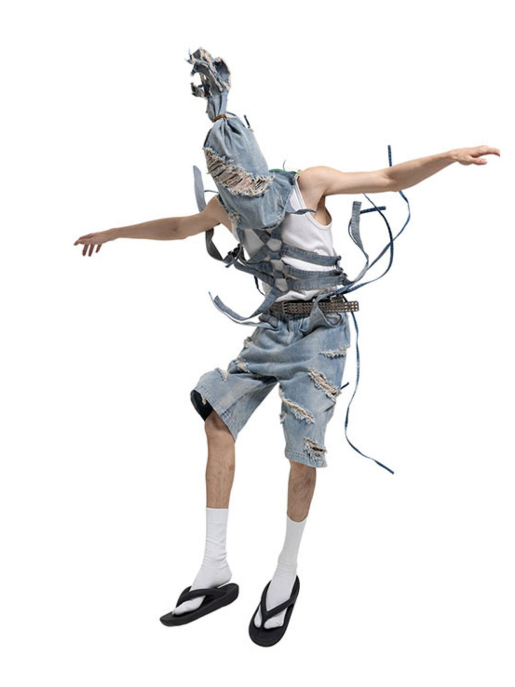 Deconstructed Strap Denim Shorts