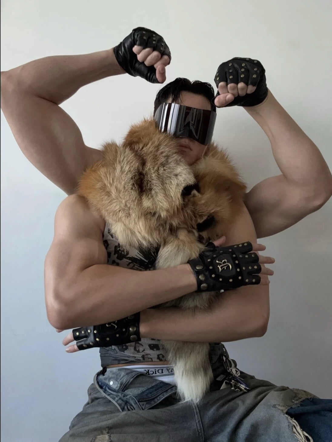R-Studded Leather Fingerless Gloves