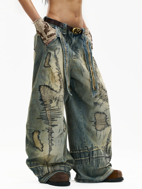 Vintage Bleach Wide Denim Pants