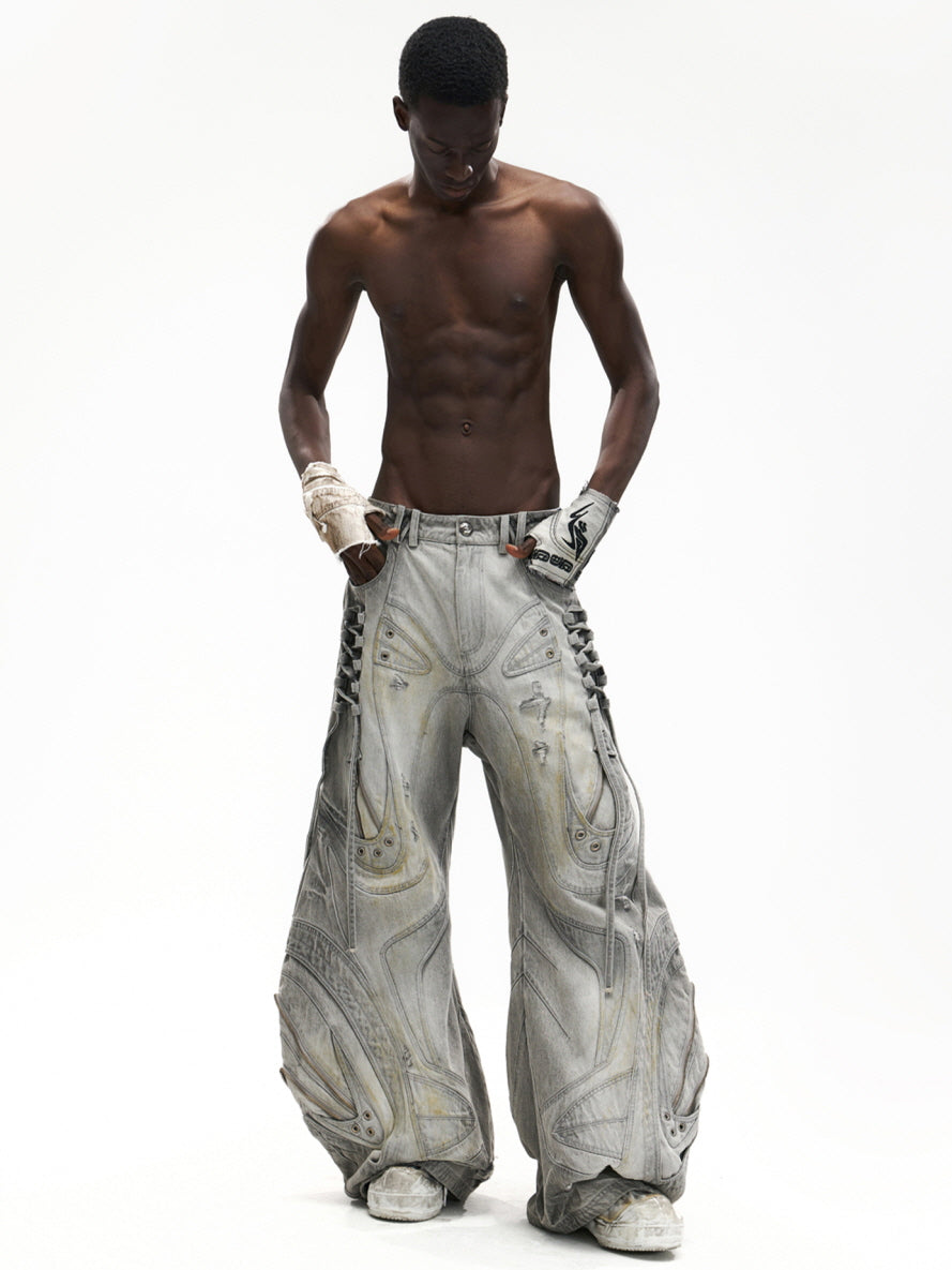 Cyber Carved Sculptural Wide Jeans