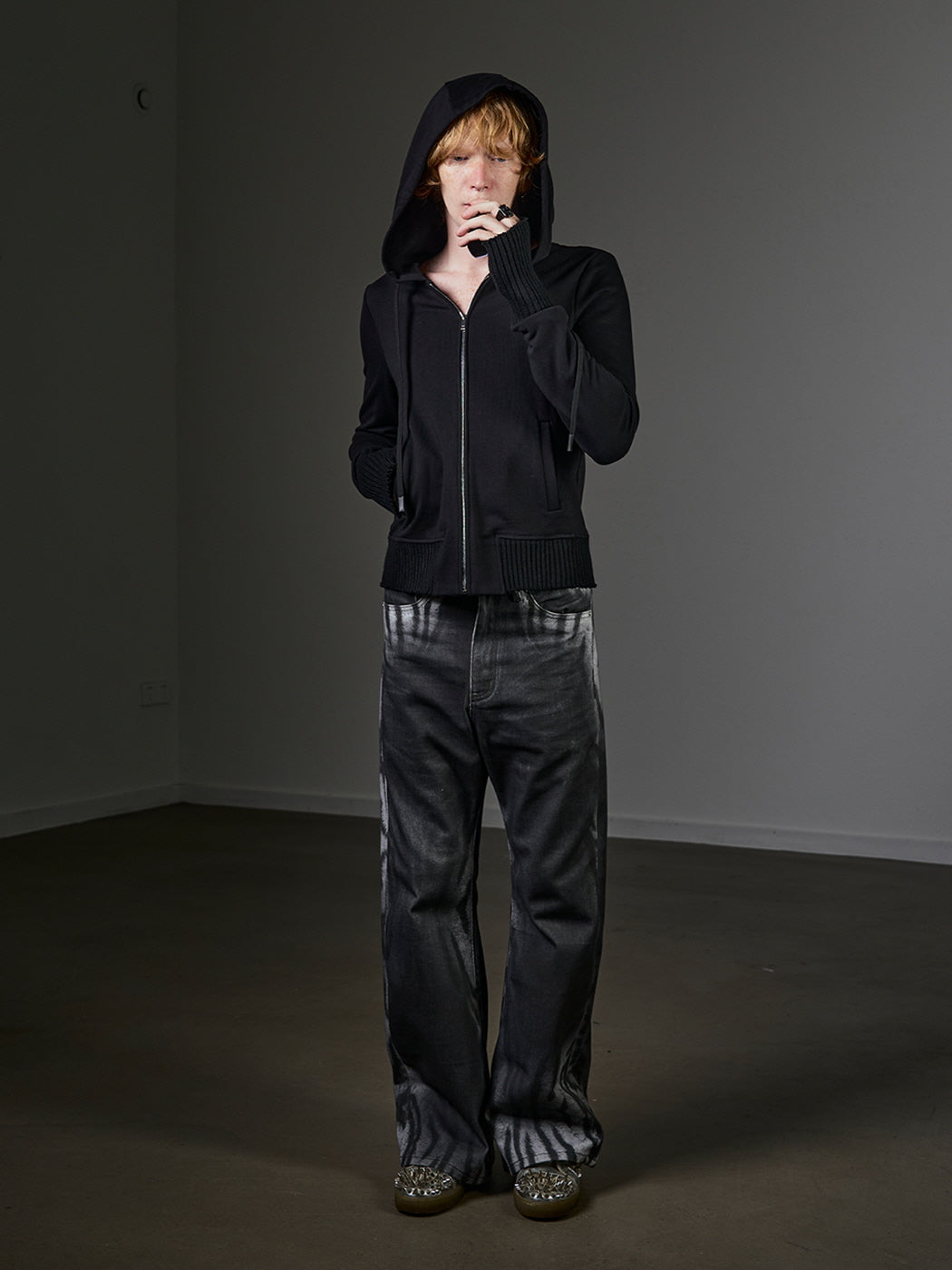 Gradient Tiger Washed Digital Print Bootcut Jeans