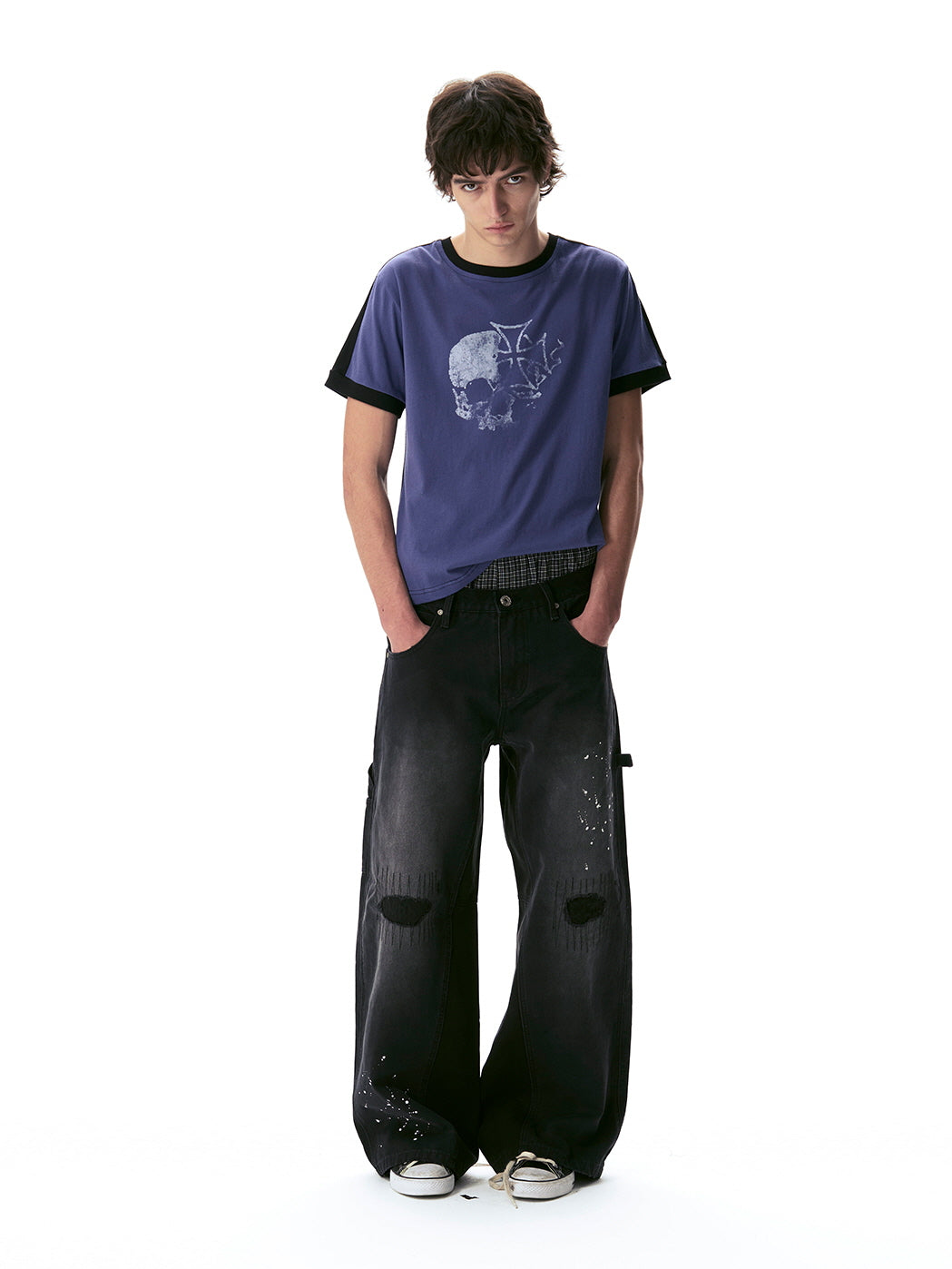 Distressed Black Wide-Leg Jeans