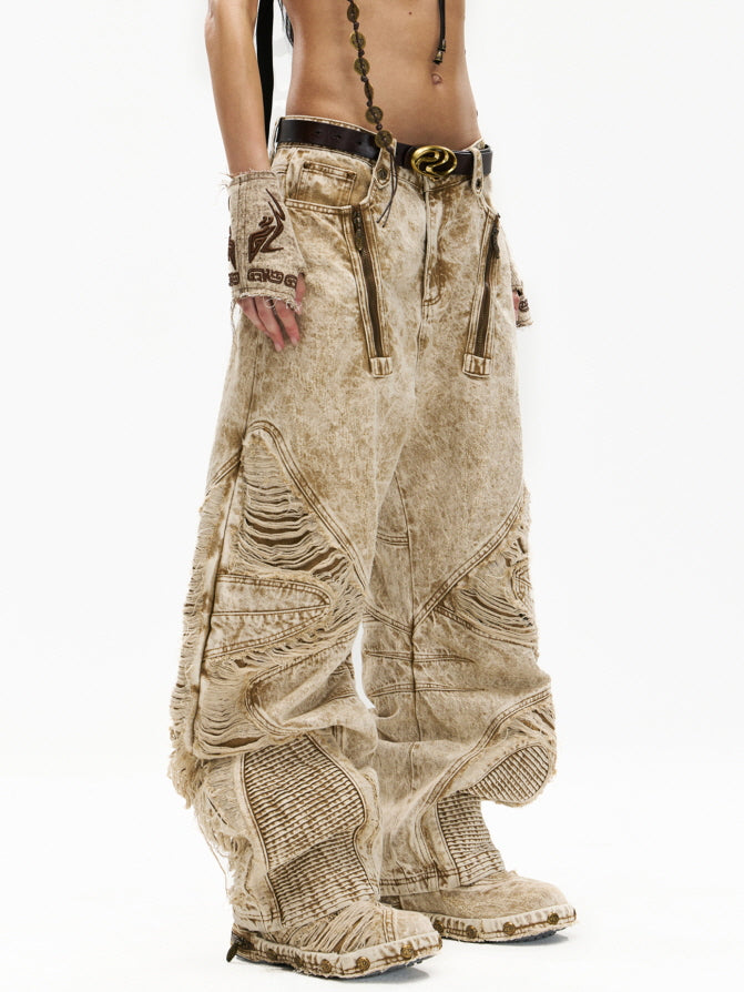 Desert Torn 3D Cutout Wide Jeans
