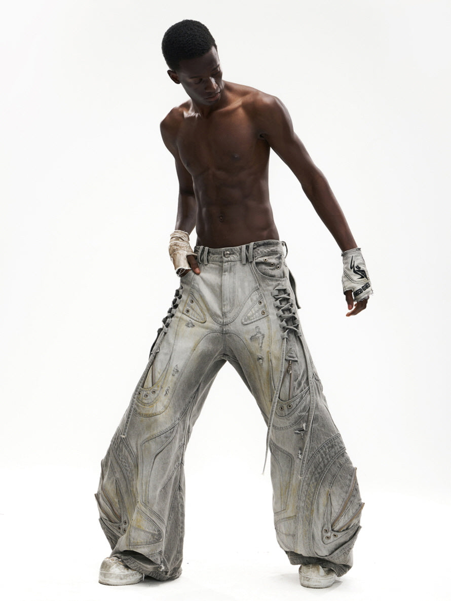 Cyber Carved Sculptural Wide Jeans