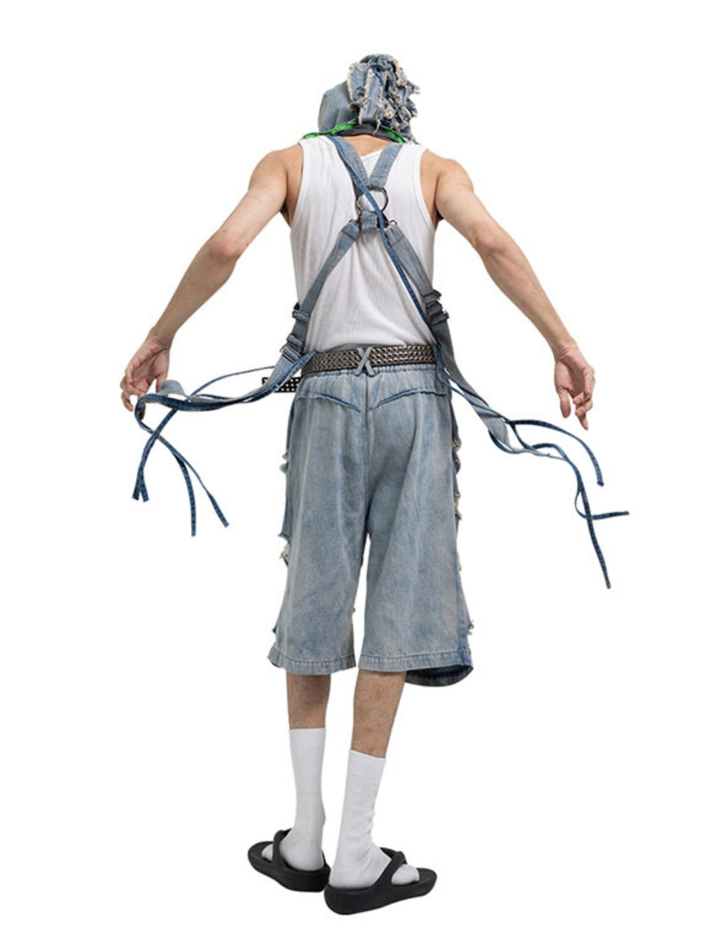 Deconstructed Strap Denim Shorts