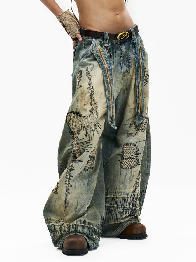 Vintage Bleach Wide Denim Pants