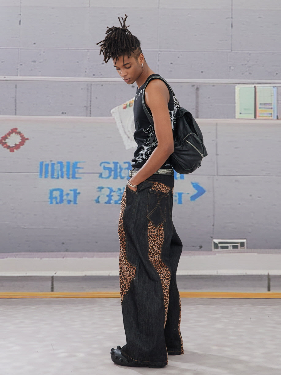 Leopard Flame Wide-Leg Denim