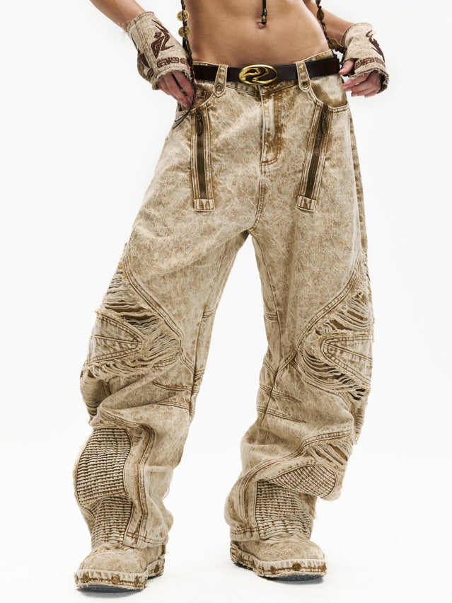 Desert Torn 3D Cutout Wide Jeans