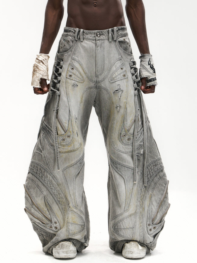 Cyber Carved Sculptural Wide Jeans