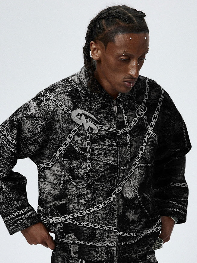 Gothic Chain Graphic Zip-Up Jacket