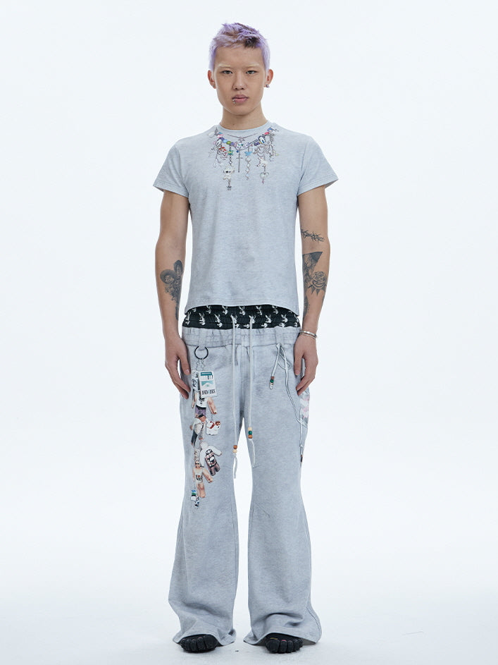 Beaded Charm Necklace Print Tee