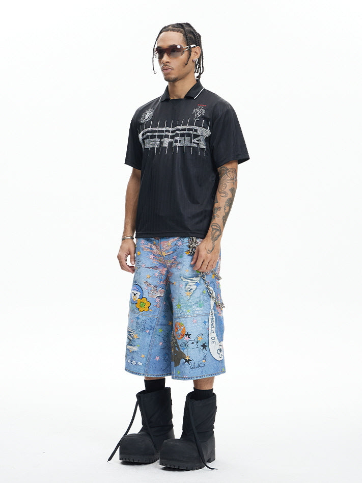 Star Graffiti Art Denim Short Pants