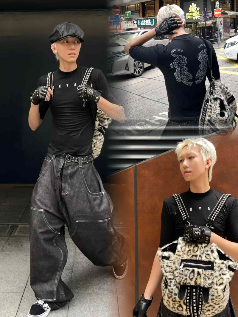 R-Studded Leather Fingerless Gloves