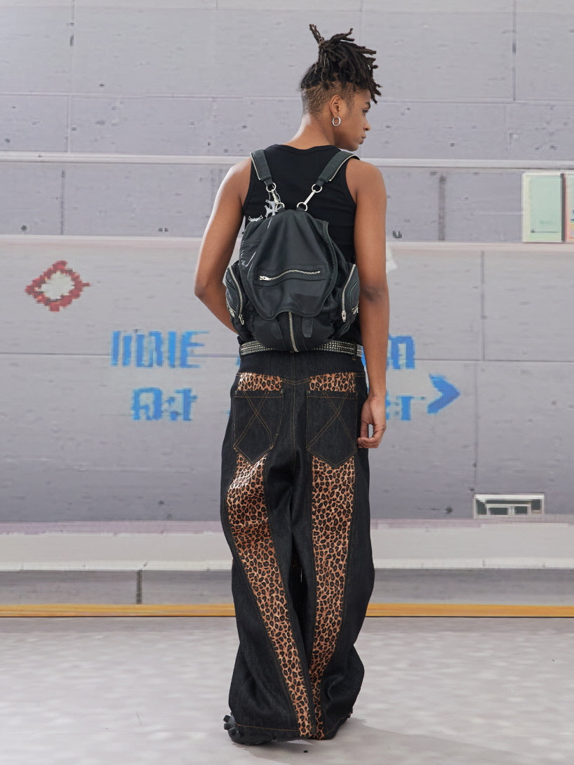 Leopard Flame Wide-Leg Denim