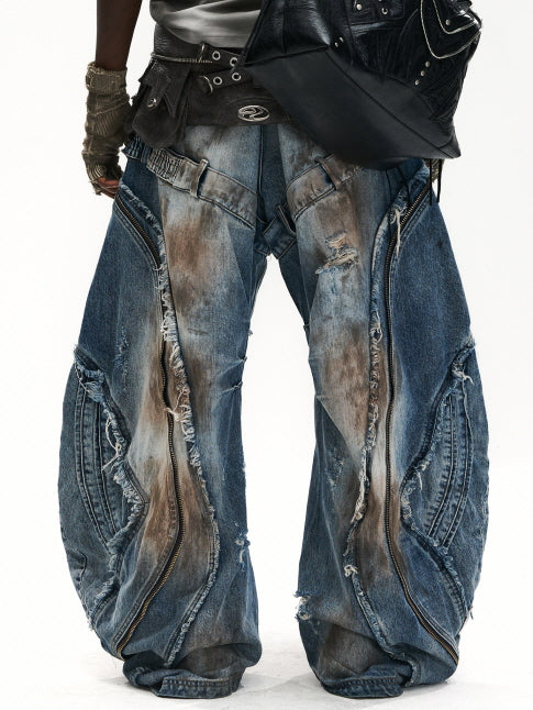 Industrial Wave Washed Denim Pants